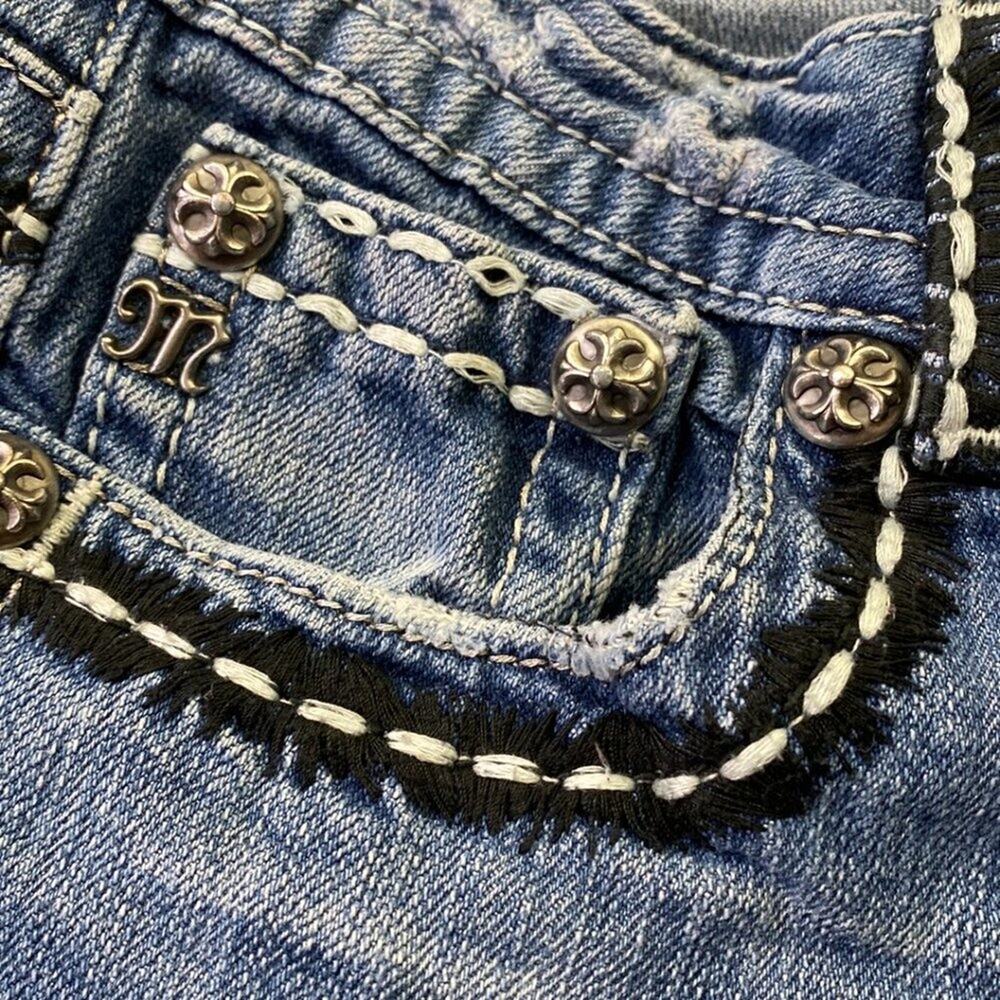 Miss Me Cross Wings JP5142 Embellished Distressed Thick Stitch Boot Cut Jeans 27 - Picture 10 of 12